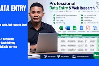 do data entry, web research, excel and google sheets