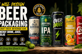 design beer packaging, craft beer, beverage can, energy drink, juice, colas