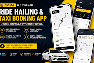 do modern ride hailing taxi booking, mobile app UI UX figma