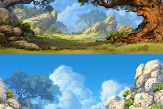 design 2d game concept art background and environment