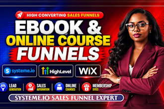 setup digital products, online course funnel, ebook funnel in systeme io ghl wix