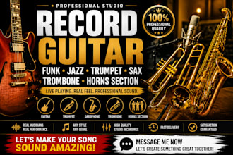 record funk, jazz, trumpet, sax, trombone, horns section real orchestra, clarine