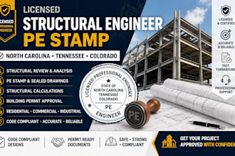 licensed structural engineer, pe stamp for north carolina, tennessee, colorado