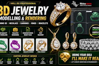 do 3d modelling jewelry card design jewelry rendering necklace earrings rhino
