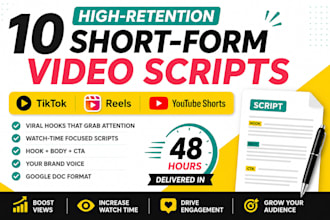 write 10 short form video script for tiktok reels and shorts