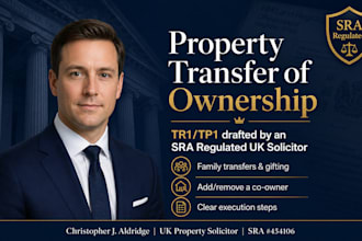 legally execute your property transfer of ownership tr1 form as UK solicitor