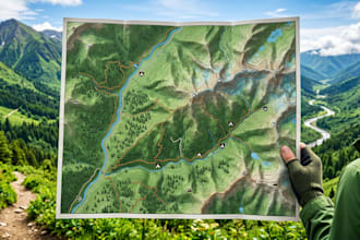 design hiking map, trail map, park map, and outdoor adventure location map