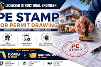 licensed structural engineer pe stamp for permit drawing in florida, washington