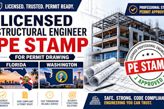 licensed structural engineer pe stamp for permit drawing in florida, washington