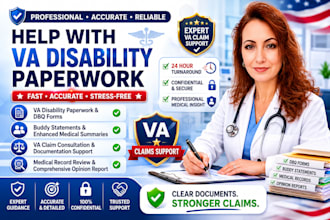 help with VA disability claims, dbq forms, buddy statements, medical summay
