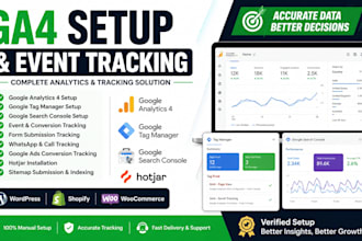 setup ga4 google tag manager gsc hotjar and event tracking for SEO and SEM