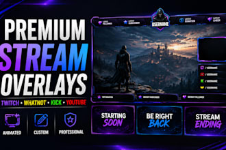 design premium animated twitch, whatnot, kick and youtube overlays