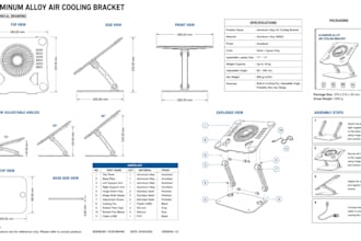 create 3d product design for laptop stand with integrated cooling and usb hub