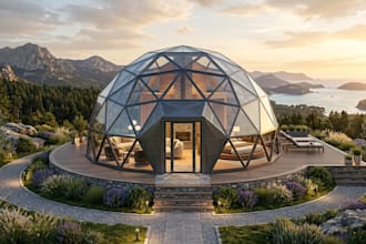 create 3d geodesic dome designs for resorts, glamping, and events