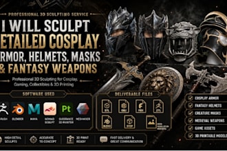 sculpt detailed cosplay armor, helmets, masks and fantasy weapons