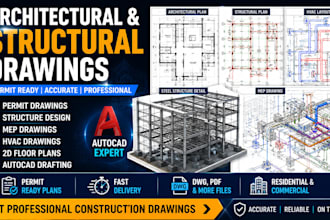 structural engineering design drawing, autocad 2d floor plan, hvac drawing, mep