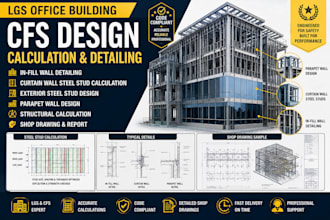 lgs office building cfs infill curtain wall parapet steel stud design calc shop