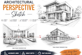 draw architectural perspective sketch and interior perspective illustration
