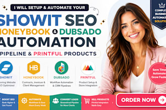 setup showit website SEO honeybook dubsado automation pipeline printful products
