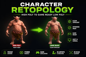 character retopology high poly to game ready low poly mesh vrchat vtuber avatar