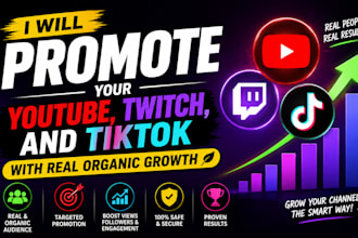 promote your youtube, twitch, and tiktok with real organic growth