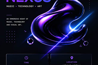 design futuristic event flyer, tech poster, music festival poster and cyb