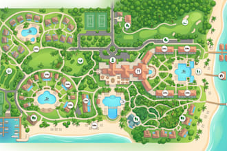 design resort map, festival map, event venue map, and campus map
