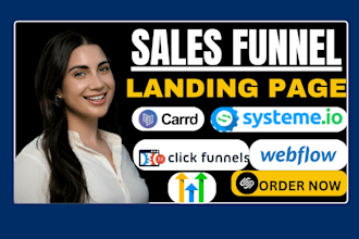 build business landing page on clickfunnel, carrd webflow, systeme io salespage