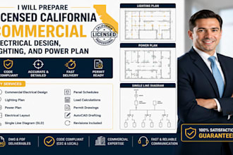 prepare licenced california commercial electrical design lighting and power plan