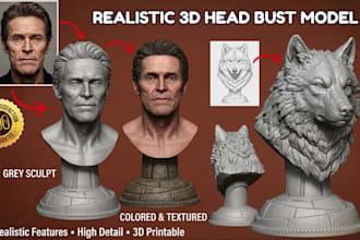 sculpt realistic 3d head bust model 3d face model from a 2d photo for printing