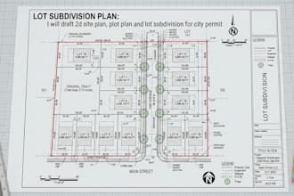 draft 2d site plan, plot plan and lot subdivision for city permit