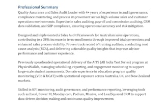 audit service calls and provide detailed QA reports also operations management