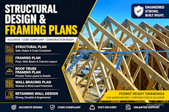 design structural plan, framing, roof truss, wall bracing retaining
