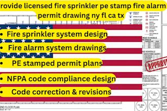 design fire protection sprinklers fire alarm USA permit drawing per nfpa 13 72