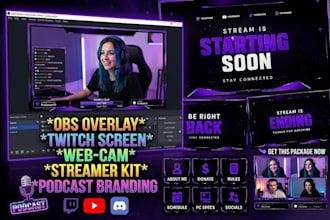 design obs overlay, webcam, twitch screen, stream overlay and podcast branding