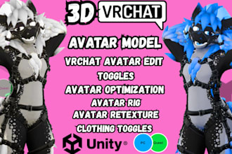 make custom vrchat avatars, edits avatar toggles, rig accessories and features