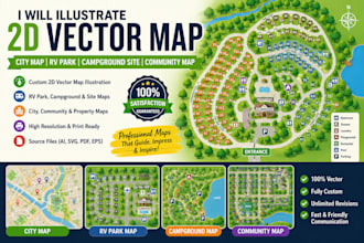 illustrate 2d vector map, city map, rv park campground site community map