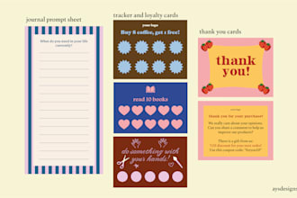 design notepapers, tracker cards, thank you cards