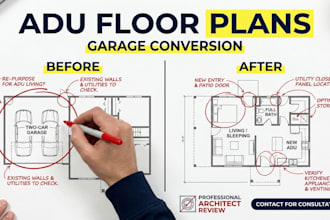 adu architectural plans, garage conversion layouts for backyard cottage project