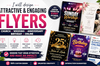 design modern church flyer, wedding, anniversary, birthday an online flyer event