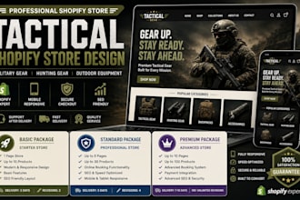 design a tactical firearm shopify store, military gun website and hunting gear