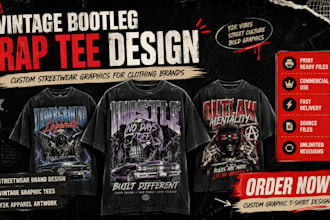 design vintage bootleg rap tee graphic t shirt design for streetwear brand