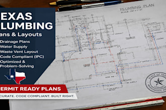 create texas plumbing plans, drainage plans, water supply and waste vent layout