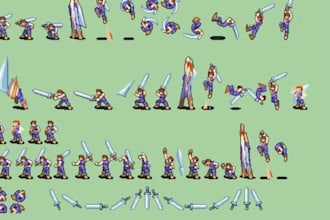 create 8bit, 16bit pixel art character, 2d pixel animation, sprite sheet, rpg