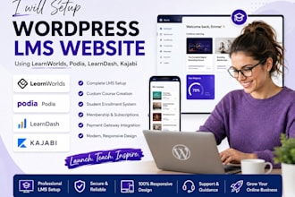 setup wordpress lms website using learnworlds, podia, learndash, kajabi