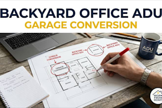 adu architectural plans and garage conversion layouts for backyard office studio