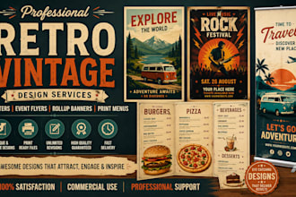 do retro vintage travel poster music, event rollup banner, print menu poster