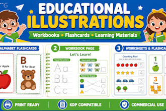 create educational illustrations for workbooks flashcards and learning materials