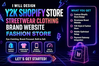 design y2k shopify store, streetwear clothing brand website, fashion store