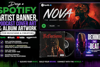 design a spotify artist banner, podcast cover art and album artwork for musician
